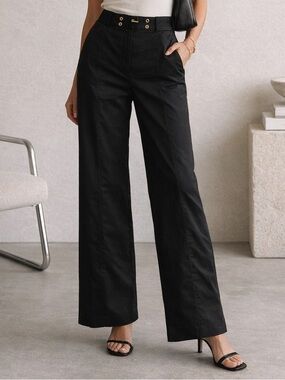 ST JOHN SPORT Wide Leg High Rise Minimalist Luxe Gold Hardware Pants